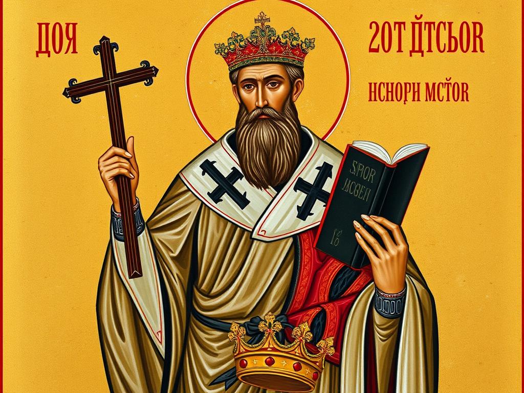 Ikona świętego Igora z tradycyjnymi atrybutami - krzyżem i księgą