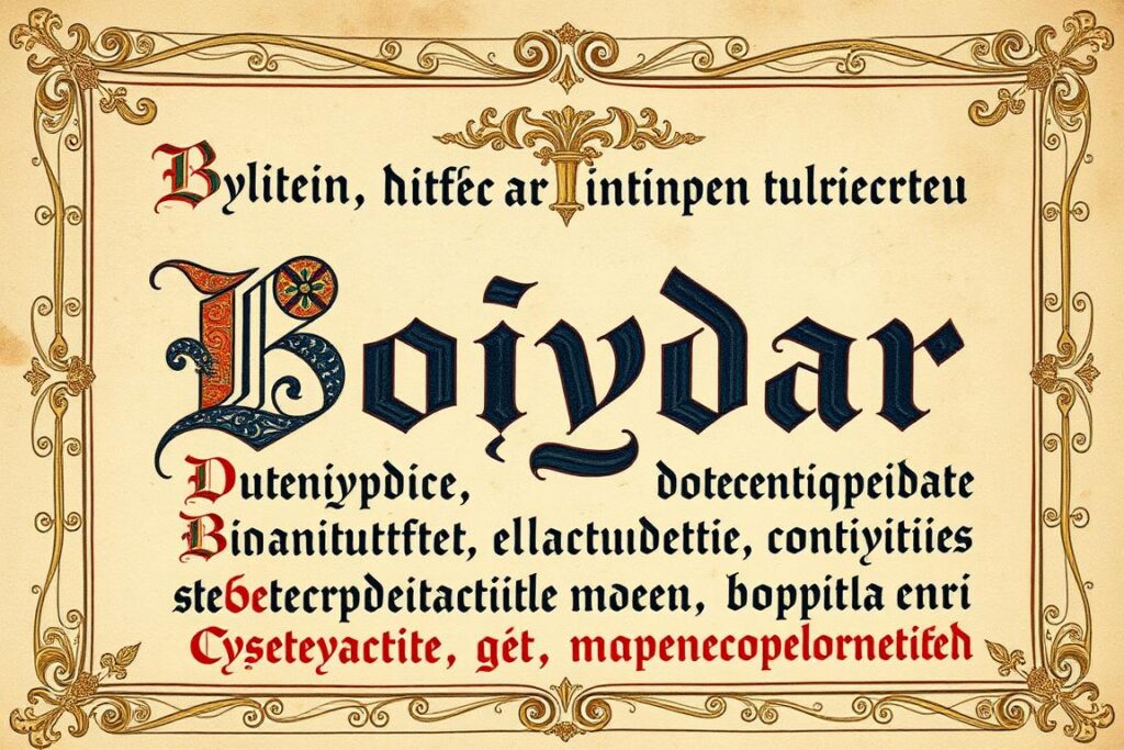 Manuskrypt z imieniem Bożydar zapisanym w różnych językach i alfabetach