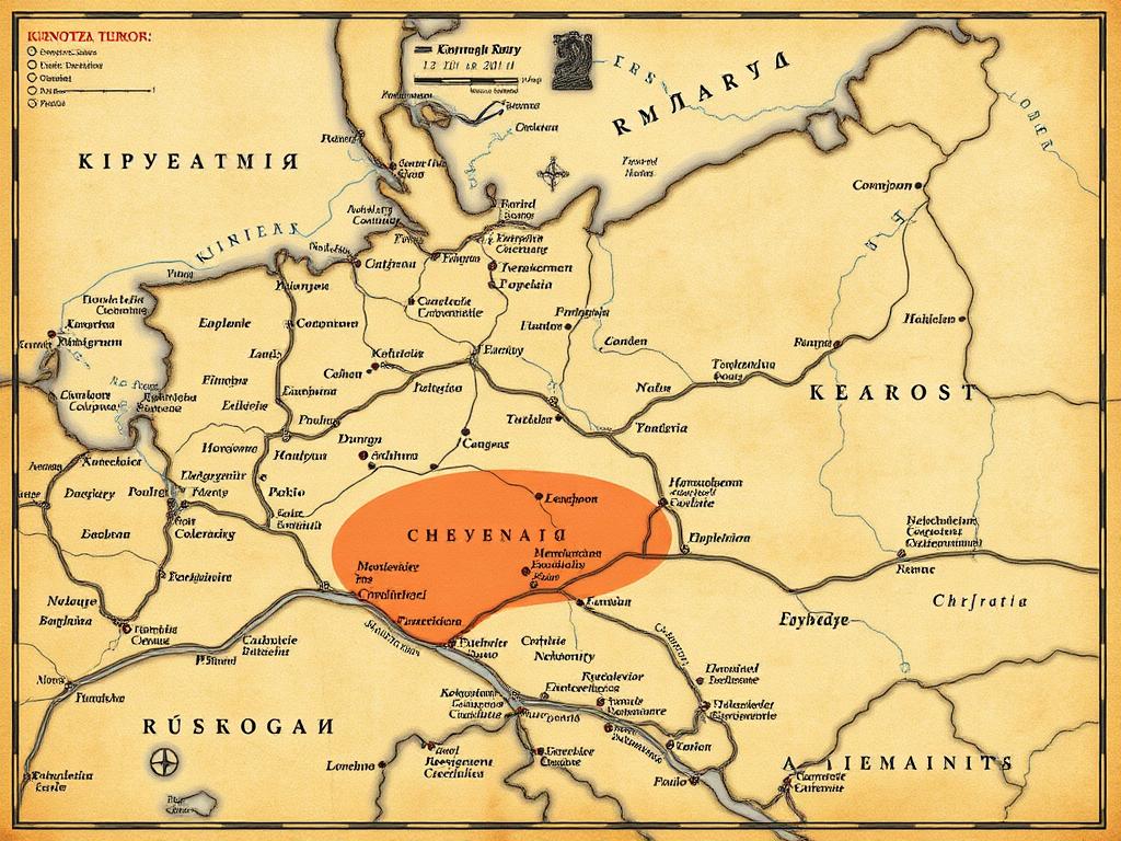 Mapa Rusi Kijowskiej z zaznaczonym Księstwem Czernihowskim, którym władał święty Igor