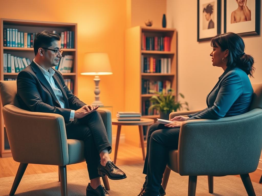 Psycholog rozmawiający z pacjentem o problemach związanych z seksualnością - czy masturbacja bez wytrysku to grzech Psycholog rozmawiający z pacjentem o problemach związanych z seksualnością - czy masturbacja bez wytrysku to grzech