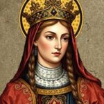 Święta Blanka Kastylijska - średniowieczne przedstawienie królowej w królewskich szatach z koroną