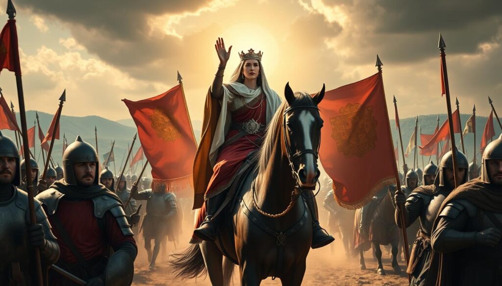 Święta Izabela jako mediatorka między wojskami swojego męża i syna podczas konfliktu w 1323 roku