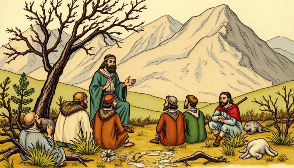 Święty Bożydar nauczający swoich uczniów, ukazany w otoczeniu przyrody