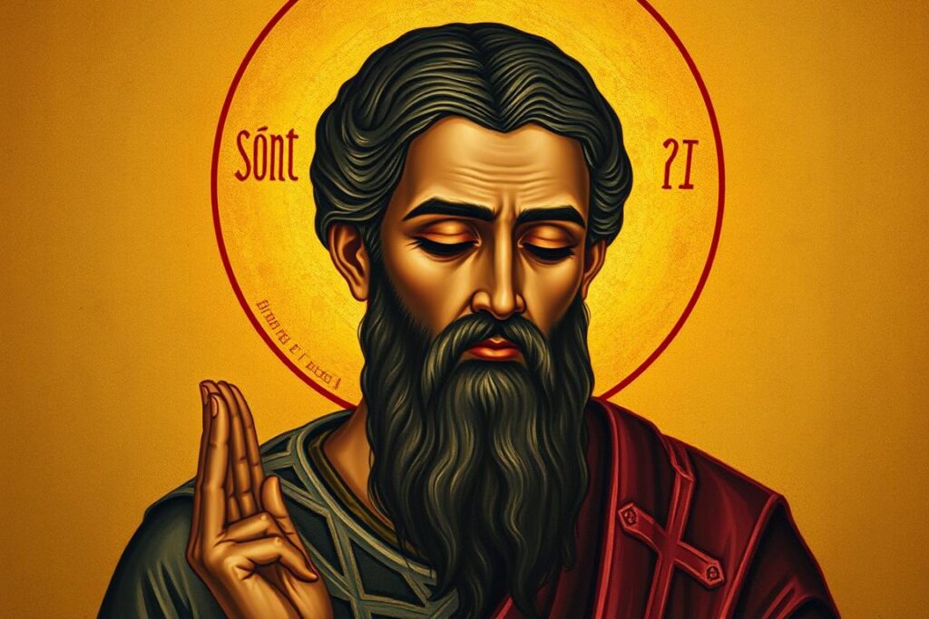 Święty Bożydar podczas modlitwy, ukazujący jego głęboką duchowość i oddanie Bogu