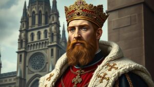 Święty Henryk II jako cesarz Świętego Cesarstwa Rzymskiego w królewskich szatach z insygniami władzy