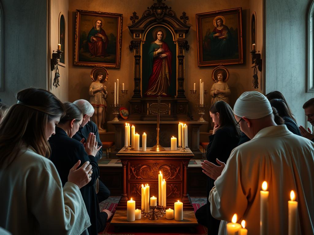 Wierni modlący się przy relikwiach świętego Czesława