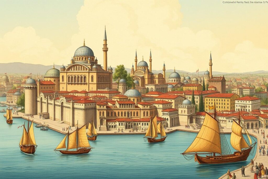 Konstantynopol w czasach Świętej Patrycji - historyczne przedstawienie miasta, w którym święta patrycja spędziła wczesne lata życia