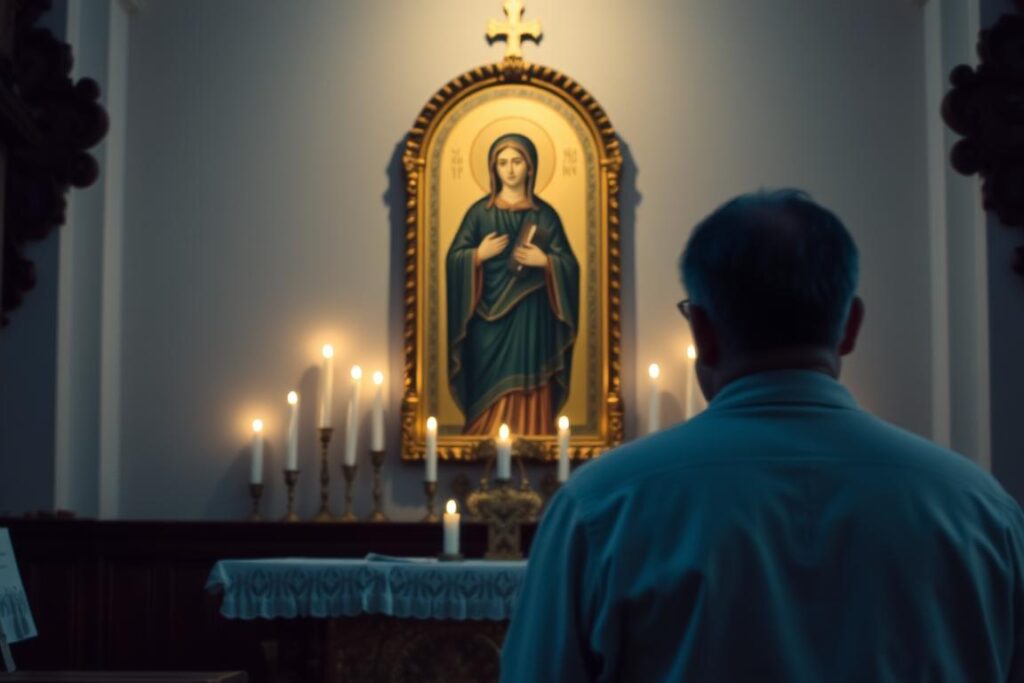 Osoba modląca się przed wizerunkiem świętej Martyny - duchowy wymiar kultu świętej
