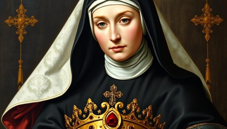 Portret Błogosławionej Jolanty w habicie klaryski z królewską koroną u stóp