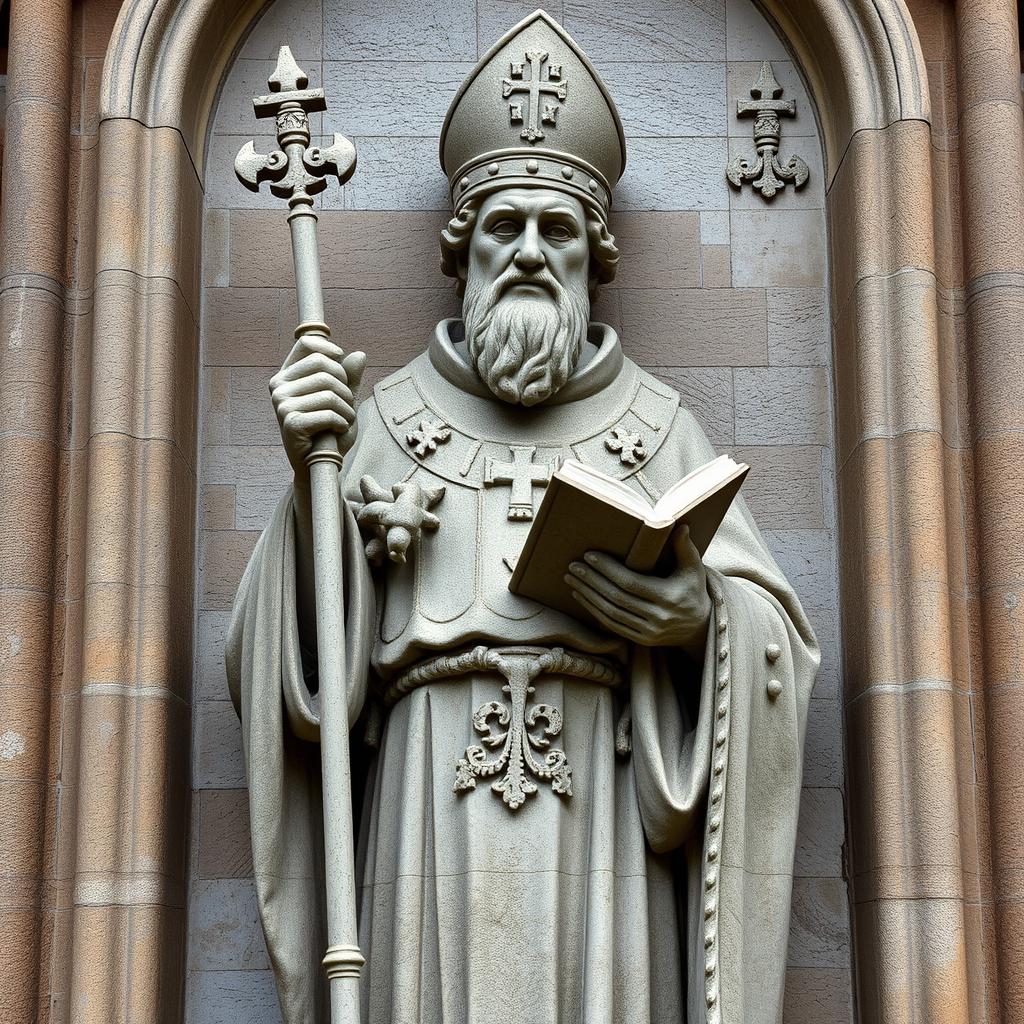 Rzeźba świętego Monitora z jego atrybutami Rzeźba świętego Monitora z jego atrybutami