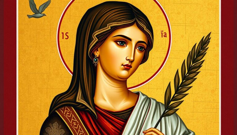 Święta Daria przedstawiona na ikonie z palmą męczeństwa w dłoni