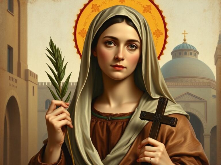 Święta Liliana z Kordoby - portret ukazujący świętą z palmą męczeństwa i krzyżem