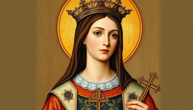 Święta Patrycja z Neapolu - portret świętej z jej charakterystycznymi atrybutami: krzyżem i koroną