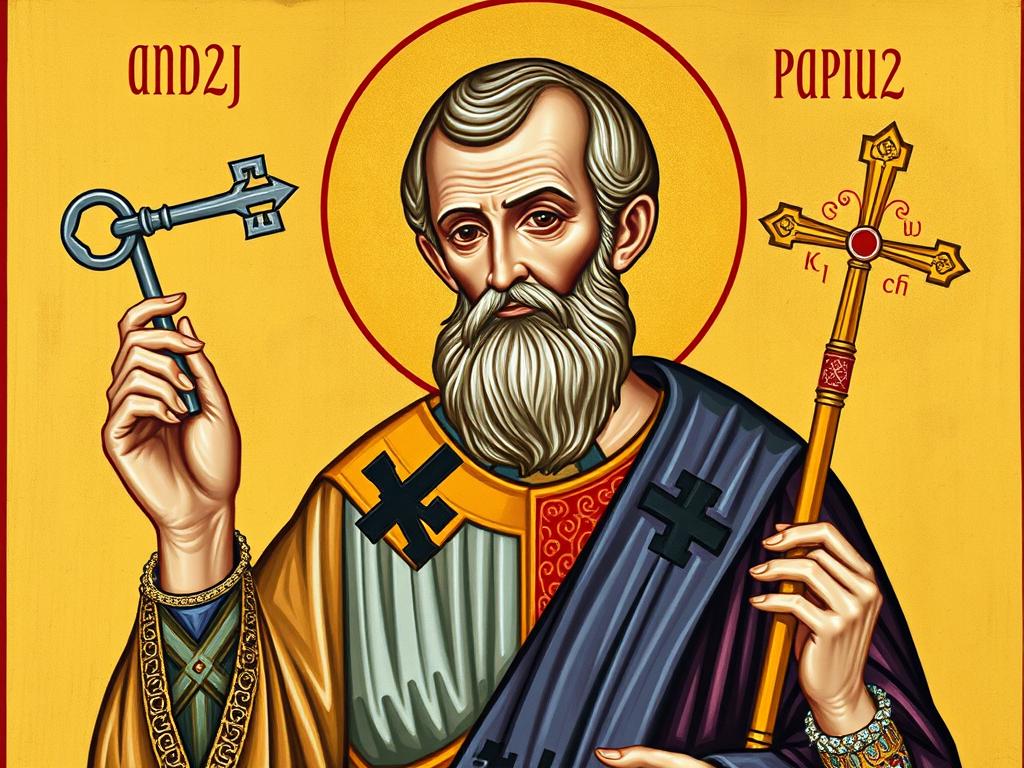 Święty Piotr z kluczami i odwróconym krzyżem - jego główne atrybuty Święty Piotr z kluczami i odwróconym krzyżem - jego główne atrybuty