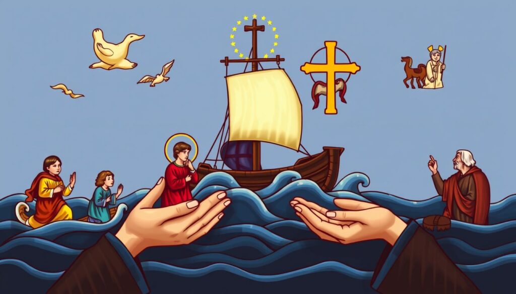 Symbole patronatu świętej Nikoli - dzieci, żeglarze i osoby potrzebujące
