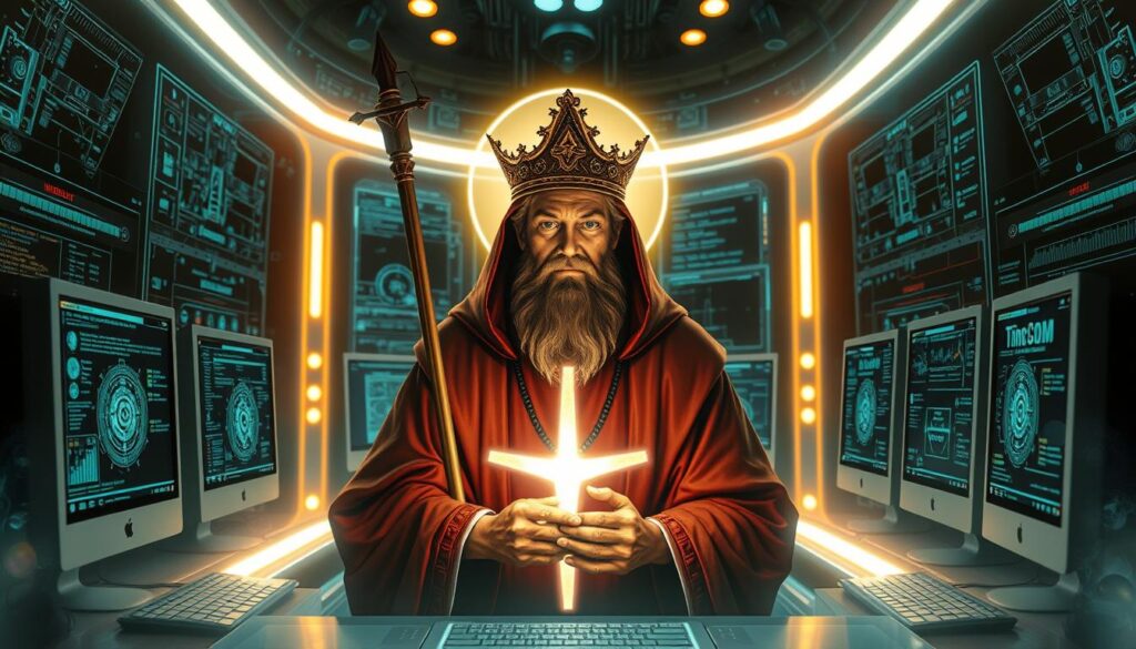 Symboliczne przedstawienie świętego Monitora jako patrona technologii Symboliczne przedstawienie świętego Monitora jako patrona technologii