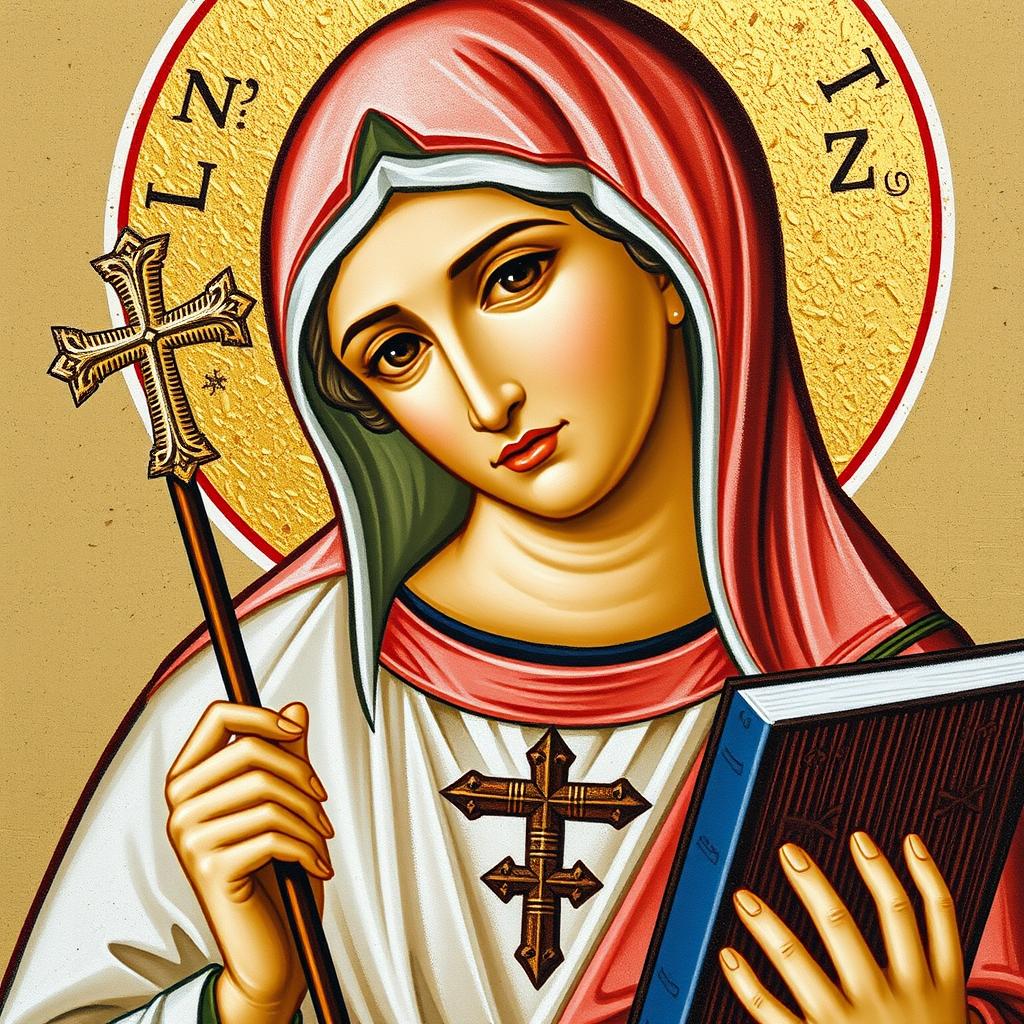 Tradycyjne przedstawienie świętej Aurelii z jej atrybutami w sztuce sakralnej
