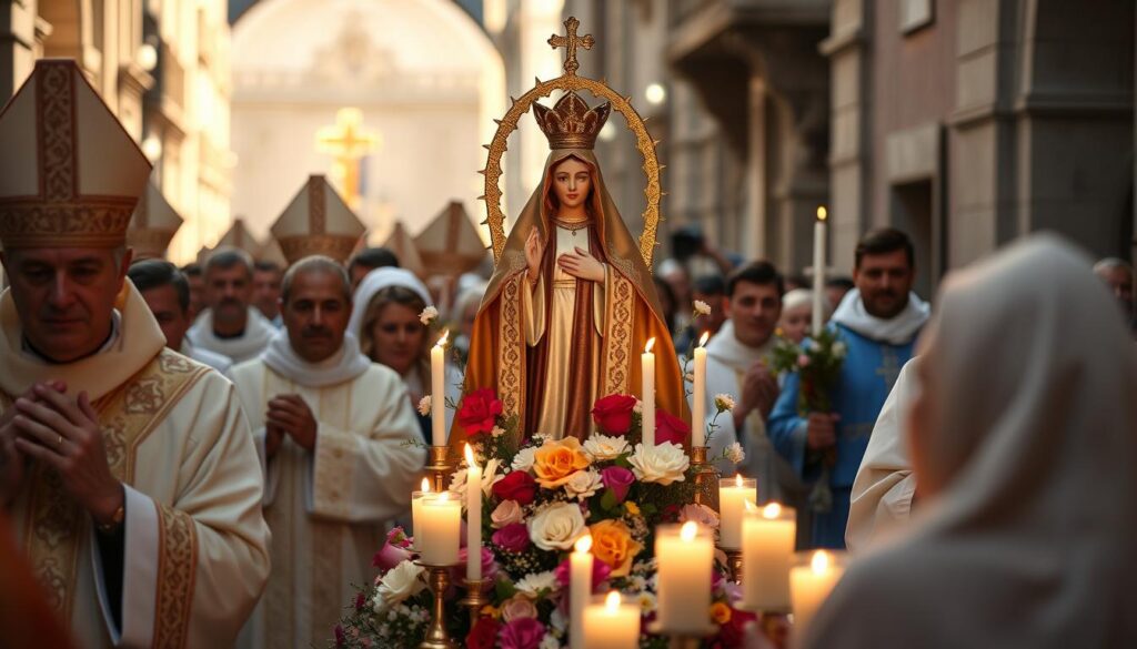 Uroczysta procesja z wizerunkiem świętej Aurelii podczas jej wspomnienia liturgicznego