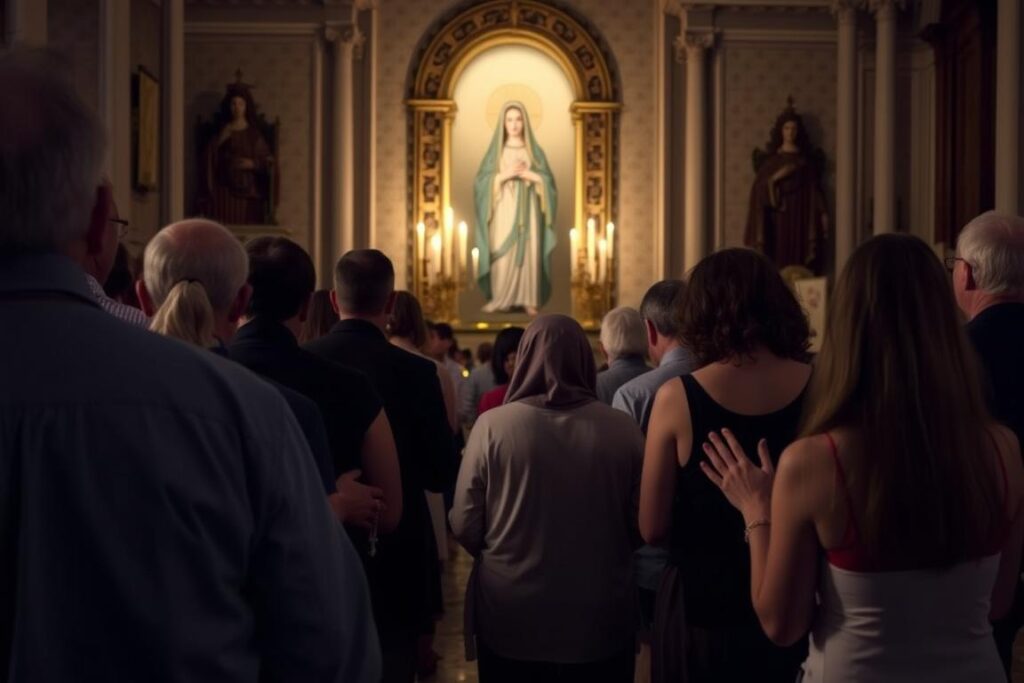 Wierni modlący się przed wizerunkiem Świętej Patrycji - modlitwa do świętej patrycji