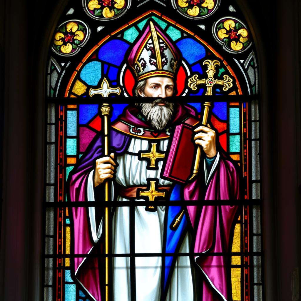 Witraż przedstawiający świętego Monitora w katedrze w Orleanie Witraż przedstawiający świętego Monitora w katedrze w Orleanie