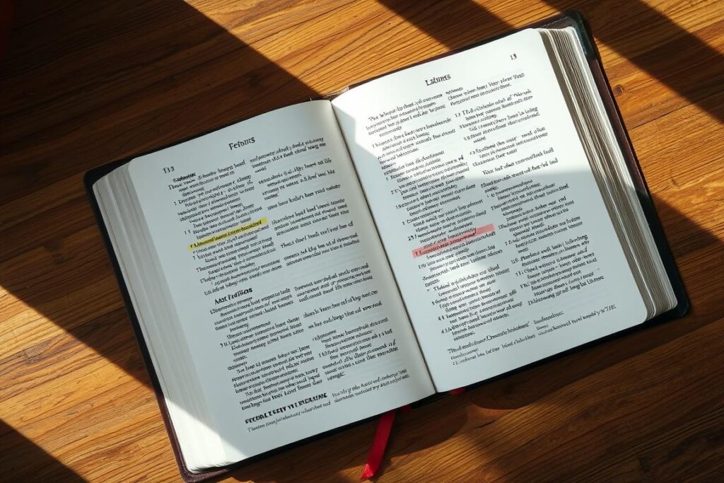 Otwarta Biblia z zaznaczonymi fragmentami dotyczącymi bałwochwalstwa
